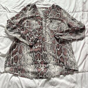 Daniel Rainn Top Womens Size Large Snake Print Boho Cottagecore Peasant Office